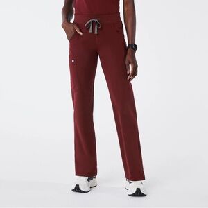 Figs Burgundy Livingston - Petite Basic Scrub Pants - small- petite